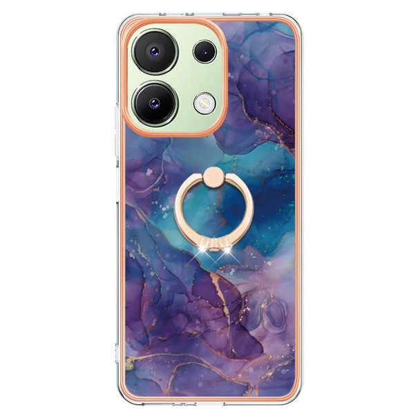For Xiaomi Redmi Note 13 4G Global Electroplating Marble Dual-side IMD Phone Case with Ring(Purple 016)