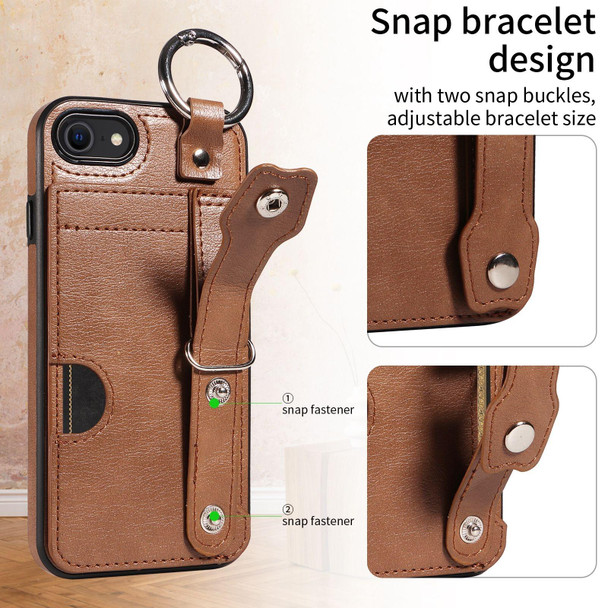 For iPhone 7 / 8 / SE 2022 Calf Texture Wrist Card Slot Ring Phone Case(Brown)