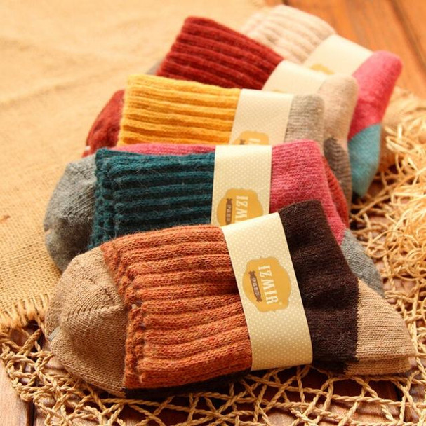 5 Pairs Women Winter Vintage Rabbit Wool Socks Thicken Warm Female Fashion Patchwork Retro thermal Cotton Socks, Size:Free Size(color mixing)