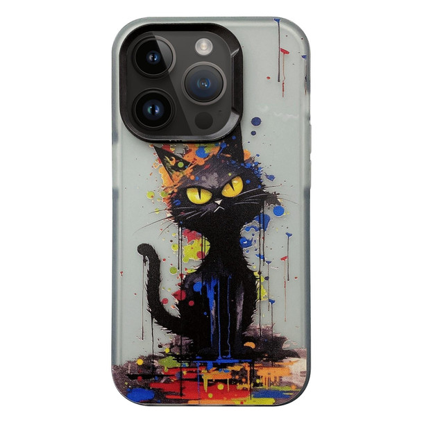 For iPhone 11 Pro Painted Color Ink Animals TPU Phone Case(Black Cat)