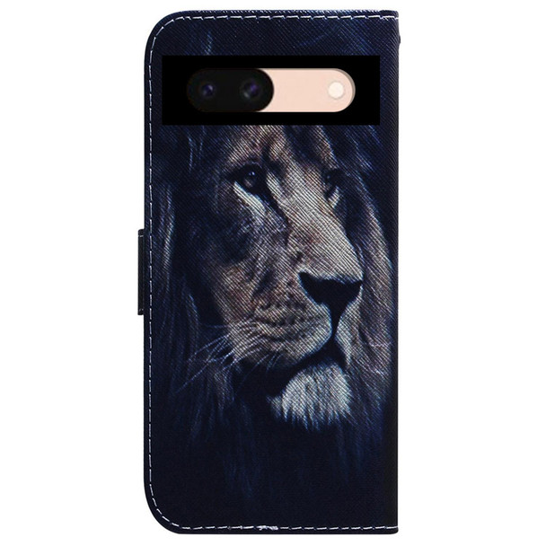 For Google Pixel 8a Coloured Drawing Flip Leather Phone Case(Lion)