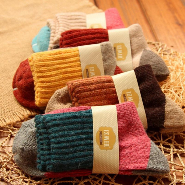 5 Pairs Women Winter Vintage Rabbit Wool Socks Thicken Warm Female Fashion Patchwork Retro thermal Cotton Socks, Size:Free Size(yellow socks)