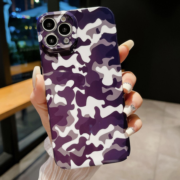 For iPhone 15 Pro Max Precise Hole Camouflage Pattern PC Phone Case(White Purple)