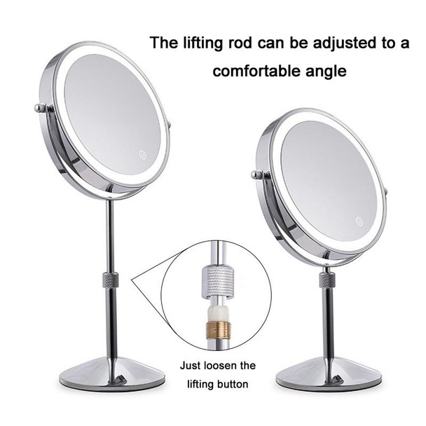 Desktop Double-SidedRound LED Luminous Makeup Mirror Liftable Magnifying Mirror, Specification:Plane + 10 Times Magnification(8-inch Battery Model)