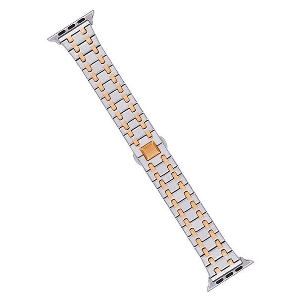 For Apple Watch SE 2023 40mm Double T Stainless Steel Watch Band(Silver Rose Gold)