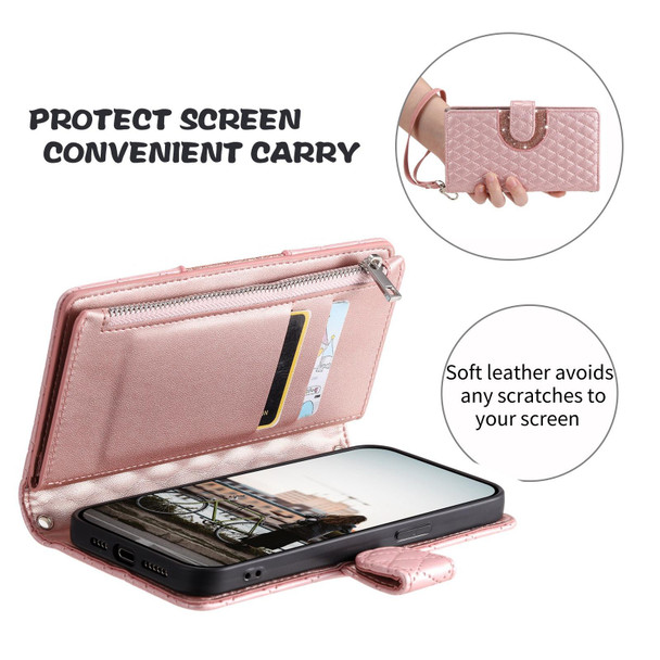 For Samsung Galaxy S23 Ultra 5G Glitter Lattice Zipper Wallet Leather Phone Case(Rose Gold)