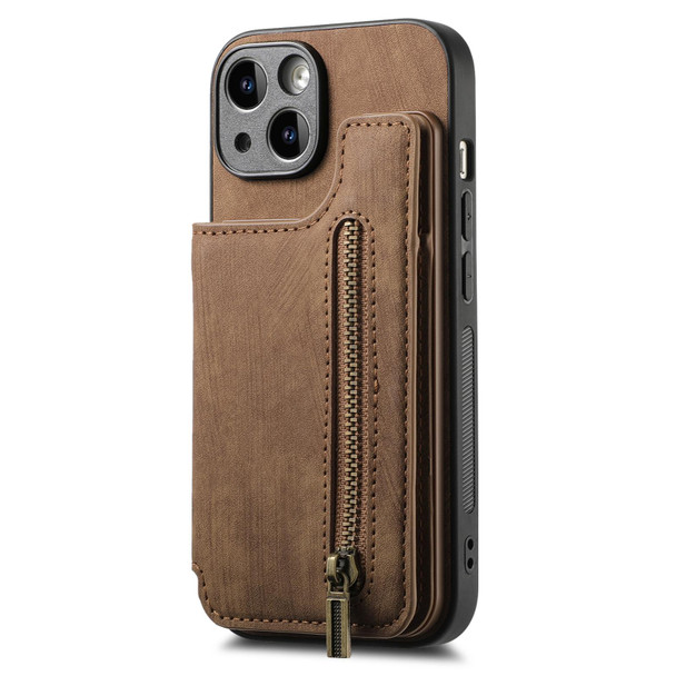 For iPhone 7 / 8/ SE 2022 Retro Leather Zipper Wallet Back Phone Case(Brown)