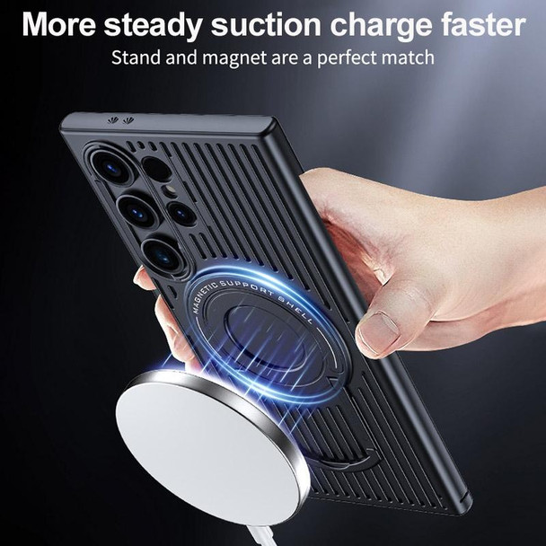 For Samsung Galaxy S24 Ultra 5G Cooling MagSafe Magnetic Ring Holder PC Phone Case(Black)