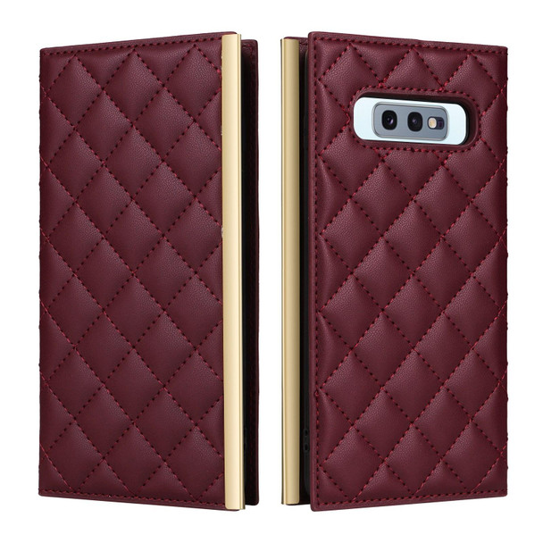 For Samsung Galaxy S10e Crossbody Rhombic Sucker Leather Phone Case(Claret)