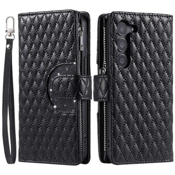 For Samsung Galaxy S23 5G Glitter Lattice Zipper Wallet Leather Phone Case(Black)