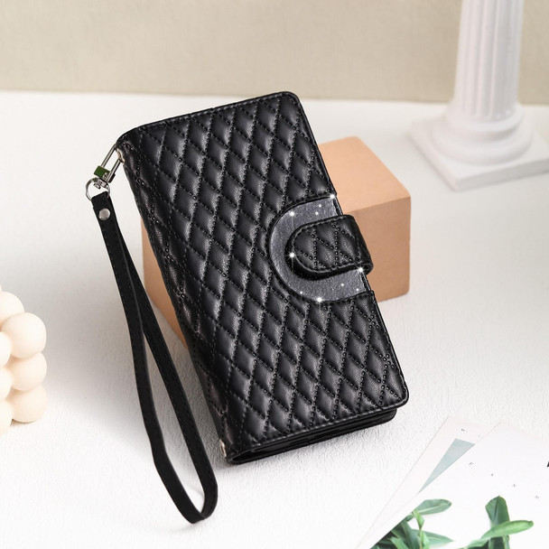 For Samsung Galaxy S23 5G Glitter Lattice Zipper Wallet Leather Phone Case(Black)