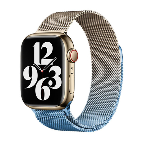 For Apple Watch Series 3 42mm Milan Gradient Loop Magnetic Buckle Watch Band(Gold Blue)