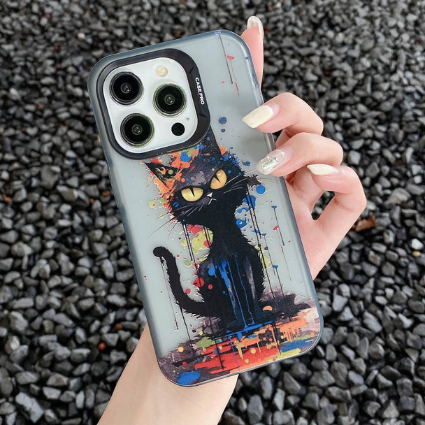 For iPhone 14 Pro Painted Color Ink Animals TPU Phone Case(Black Cat)