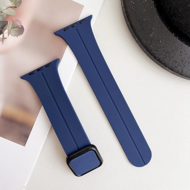 For Apple Watch Series 3 38mm Magnetic Square Buckle Silicone Watch Band(Midnight Blue)