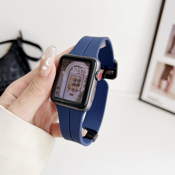 For Apple Watch Series 3 38mm Magnetic Square Buckle Silicone Watch Band(Midnight Blue)