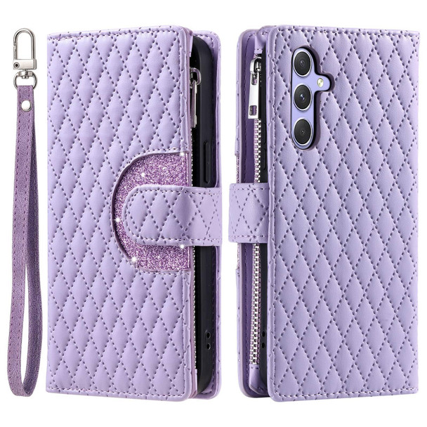 For Samsung Galaxy S23 FE 5G Glitter Lattice Zipper Wallet Leather Phone Case(Purple)
