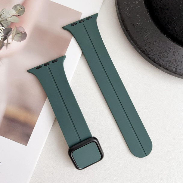 For Apple Watch Series 3 38mm Magnetic Square Buckle Silicone Watch Band(Pine Green)