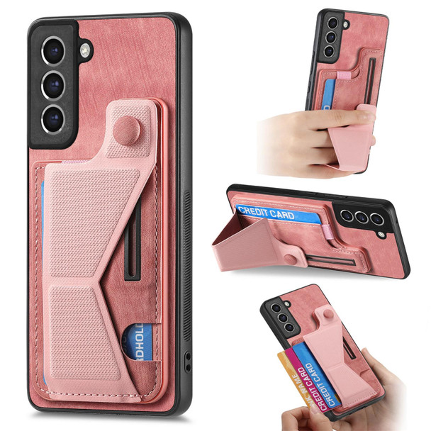 For Samsung Galaxy S21 FE 5G II K-shaped Slide Holder Card Slot Phone Case(Pink)