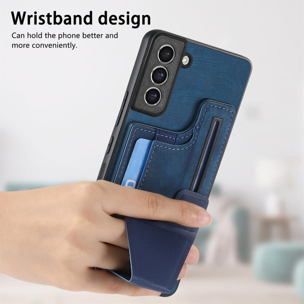 For Samsung Galaxy S21 FE 5G II K-shaped Slide Holder Card Slot Phone Case(Blue)