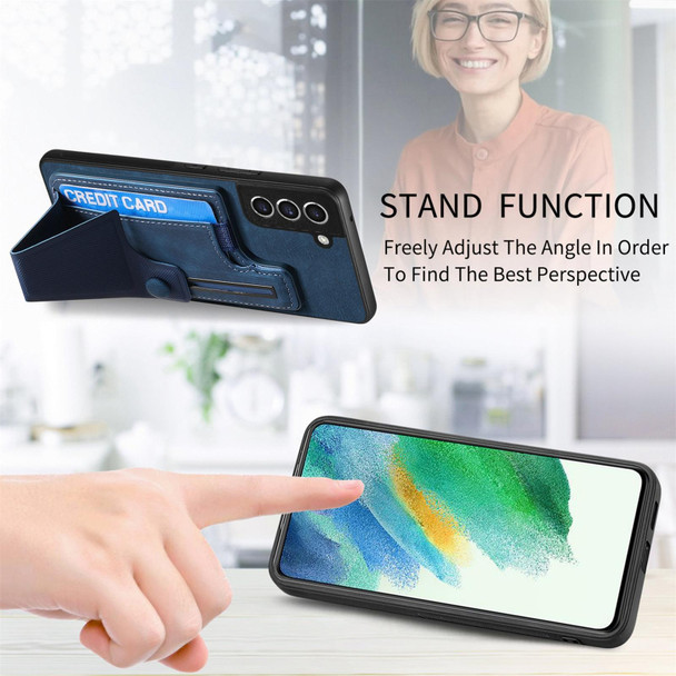 For Samsung Galaxy S21 FE 5G II K-shaped Slide Holder Card Slot Phone Case(Blue)