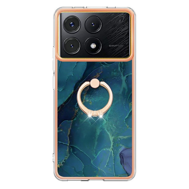 For Xiaomi Poco X6 Pro / Redmi K70E Electroplating Marble Dual-side IMD Phone Case with Ring(Green 017)