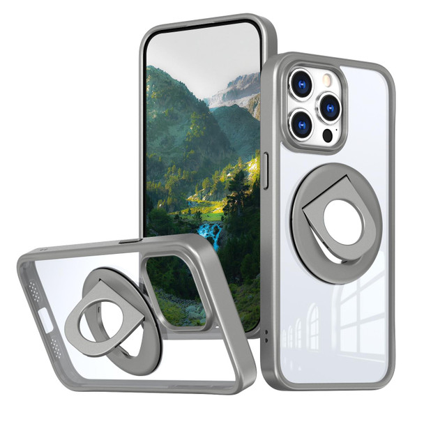 For iPhone 13 Pro Max / 12 Pro Max Transparent U-Ring Holder MagSafe Magnetic Phone Case(Grey)