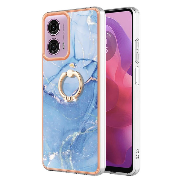 For Motorola Moto G04 4G / G24 4G Electroplating Marble Dual-side IMD Phone Case with Ring(Blue 018)