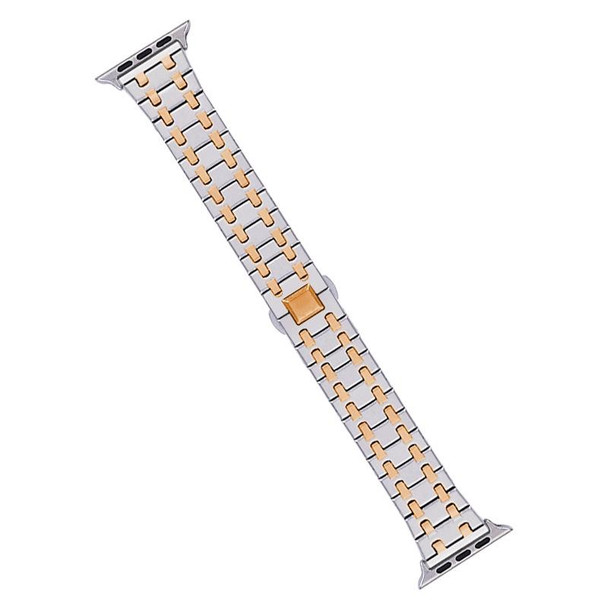 For Apple Watch Series 3 42mm Double T Stainless Steel Watch Band(Silver Rose Gold)