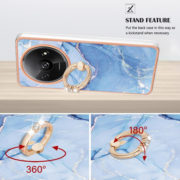 For Xiaomi Redmi A3 Electroplating Marble Dual-side IMD Phone Case with Ring(Blue 018)
