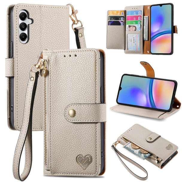 For Samsung Galaxy A05s Love Zipper Lanyard Leather Phone Case(Gray)