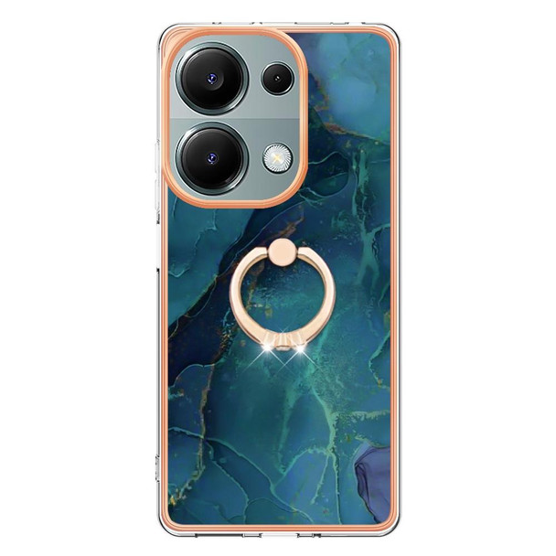 For Xiaomi Redmi Note 13 Pro 4G/Poco M6 Pro 4G Electroplating Marble Dual-side IMD Phone Case with Ring(Green 017)