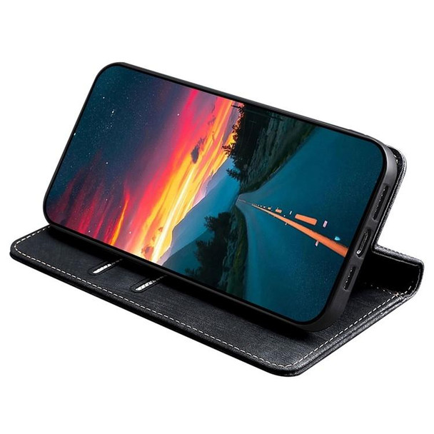 For OPPO Reno11 F 5G RFID Anti-theft Brush Magnetic Leather Phone Case(Black)