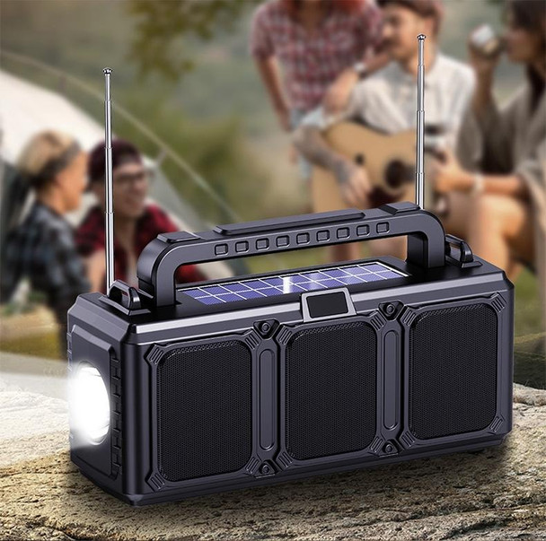 DV-860 Dual-Solar Flashlight Bluetooth Speaker FM Card Radio(Blue)