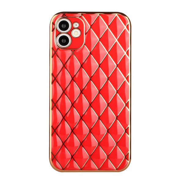 Electroplated Rhombic Pattern Sheepskin TPU Protective Case - iPhone 12(Red)