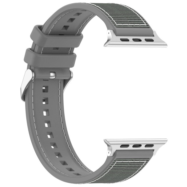 For Apple Watch Series 4 44mm Ordinary Buckle Hybrid Nylon Braid Silicone Watch Band(Grey)