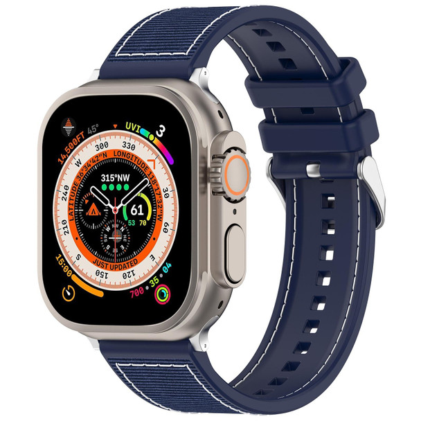 For Apple Watch Series 7 45mm Ordinary Buckle Hybrid Nylon Braid Silicone Watch Band(Midnight Blue)