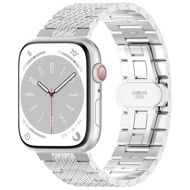 For Apple Watch 42mm Twill Stainless Steel Watch Band(Silver)