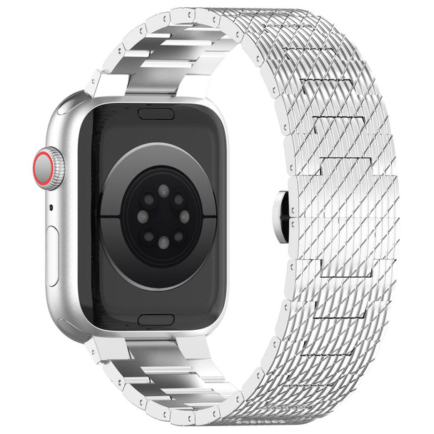 For Apple Watch 42mm Twill Stainless Steel Watch Band(Silver)