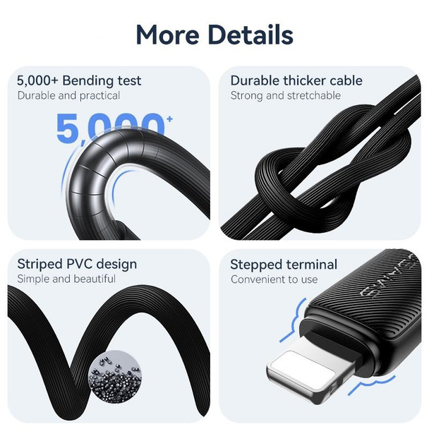 USAMS US-SJ689 USB to 8 Pin 2.4A Striped Fast Charge Data Cable, Length:1m(Black)