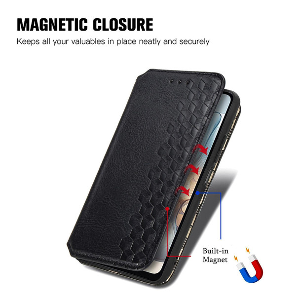 For Motorola Moto G24 Power Cubic Grid Pressed Magnetic Leather Phone Case(Black)