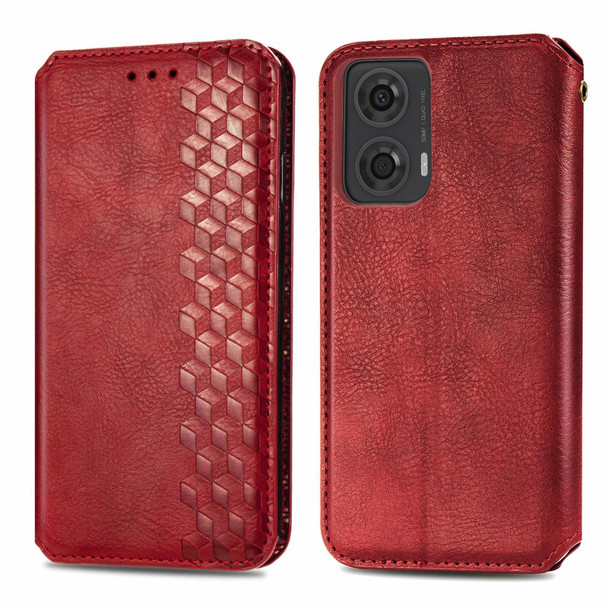 For Motorola  Moto G24 Cubic Grid Pressed Magnetic Leather Phone Case(Red)