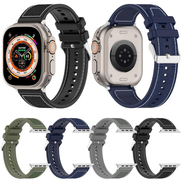 For Apple Watch Series 9 45mm Ordinary Buckle Hybrid Nylon Braid Silicone Watch Band(Midnight Blue)