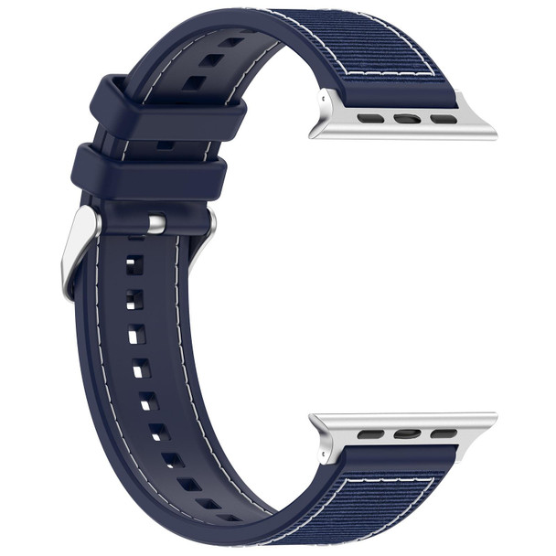 For Apple Watch Series 9 45mm Ordinary Buckle Hybrid Nylon Braid Silicone Watch Band(Midnight Blue)