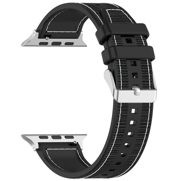 For Apple Watch Series 4 44mm Ordinary Buckle Hybrid Nylon Braid Silicone Watch Band(Black)