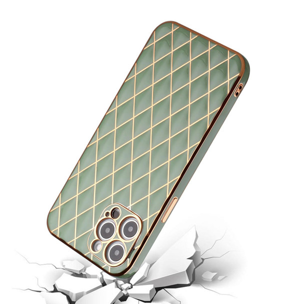 Electroplated Rhombic Pattern Sheepskin TPU Protective Case - iPhone 12 Pro(Avocado Green)