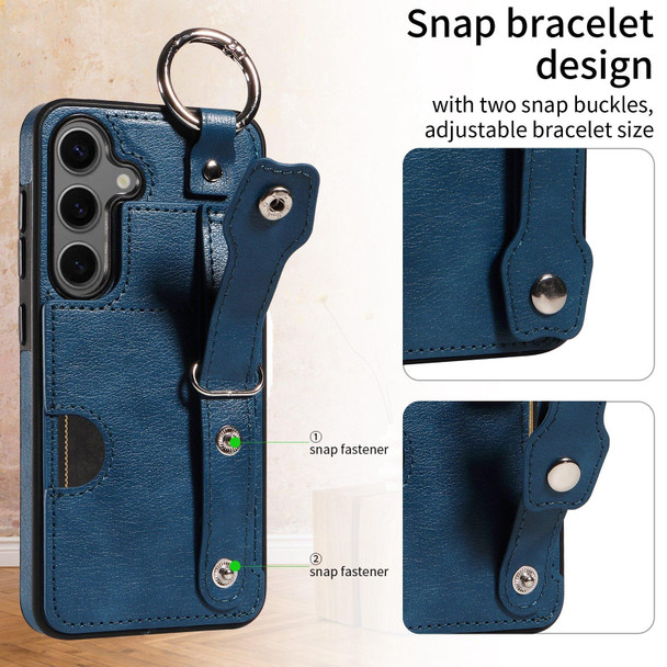 For Samsung Galaxy S24+ 5G Calf Texture Wrist Card Slot Ring Phone Case(Blue)