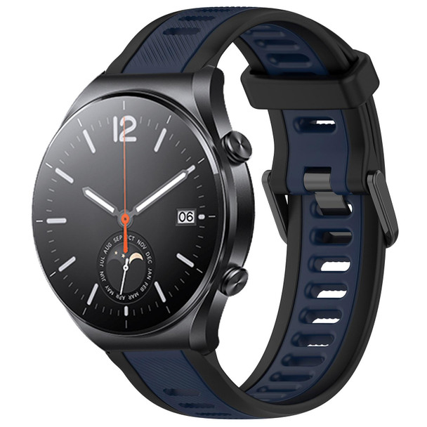 For Xiaomi MI Watch S1 22mm Two Color Textured Silicone Watch Band(Midnight Blue+Black)