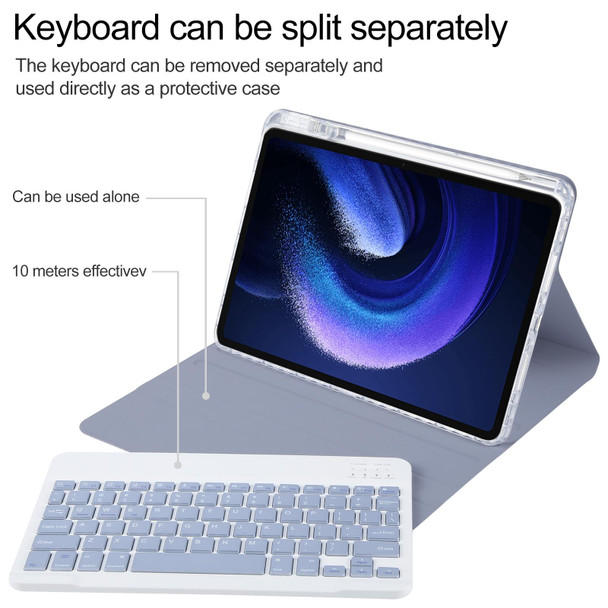 For Xiaomi Pad 6 Square Button Bluetooth Keyboard Rotatable Holder Leather Case(Lavender Purple)