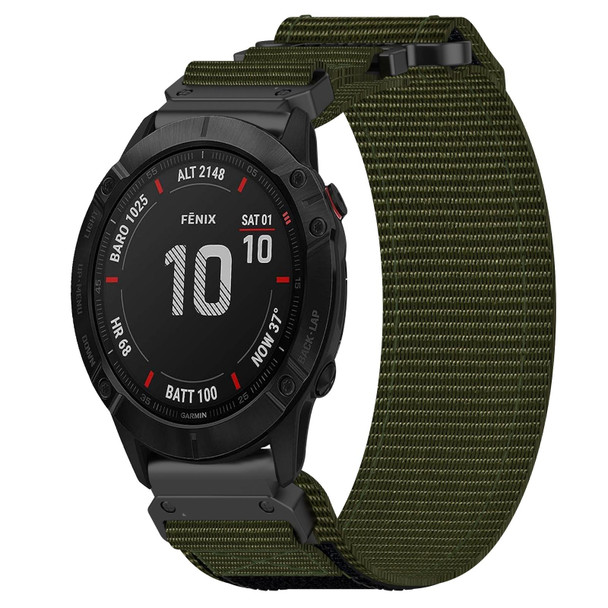 For Garmin Fenix 6X Sapphire 26mm Nylon Hook And Loop Fastener Watch Band(Army Green)