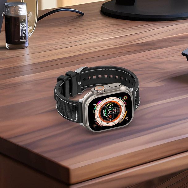 For Apple Watch SE 2023 40mm Ordinary Buckle Hybrid Nylon Braid Silicone Watch Band(Grey)